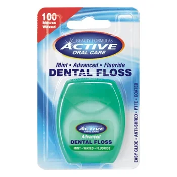 Active nić dentystyczna udoskonalona miętowa woskowana z fluorem 100 m [BEAUTY FORMULAS] - BEAUTY FORMULAS
