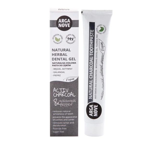 Ajurwedyjska wybielająca pasta do zębów z aktywnym węglem, galangalem i pieprzem 100g [Arganove] - Arganove