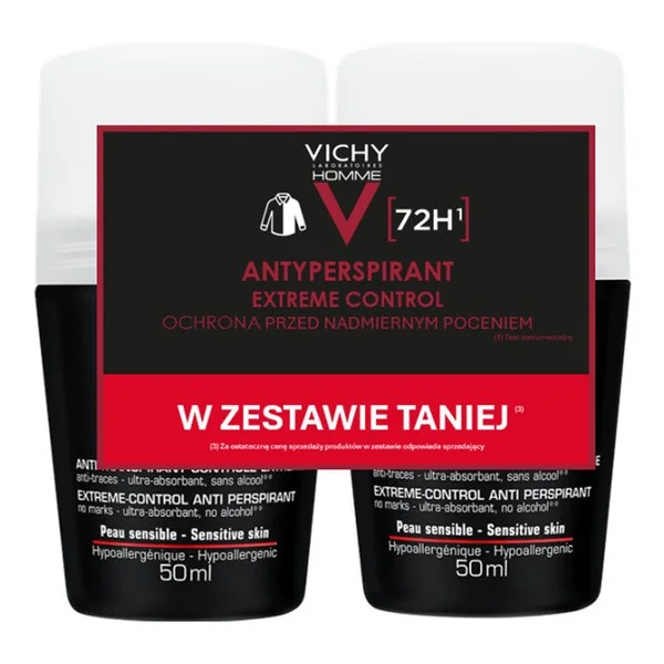 Antyperspirant w kulce 72h 2x50ml [Vichy Homme] - Vichy