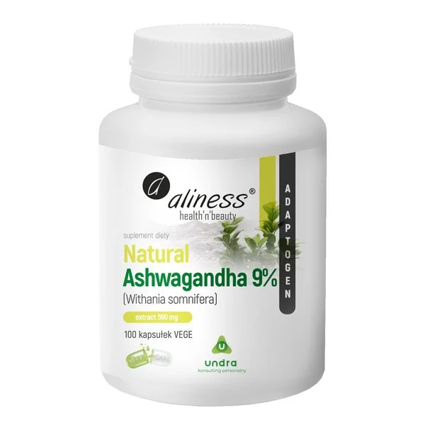 Ashwagandha 9% 560mg 100 kapsułek [Aliness] - Aliness Health'N'Beauty