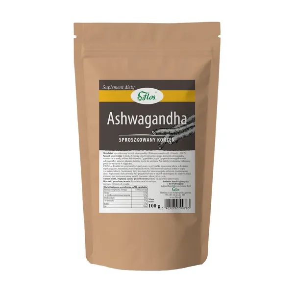 Ashwagandha Sproszkowany korzeń 100g [Flos] - Flos