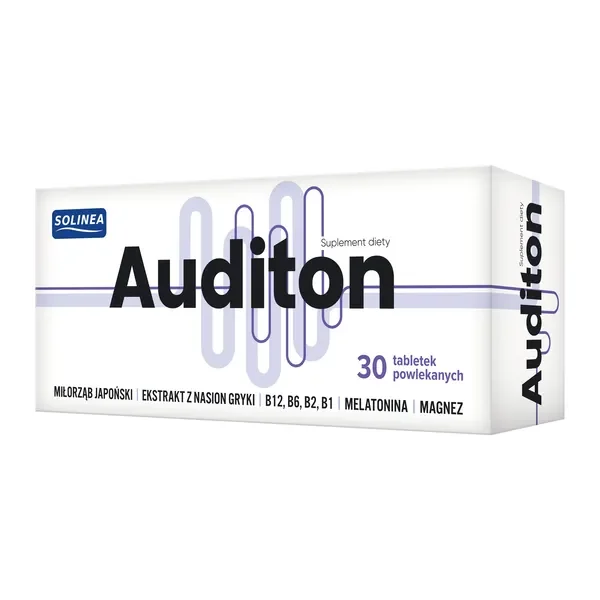 Auditon Miłorząb japoński + Gryka + Witaminy B + Melatonina + Magnez 30 tabletek [Solinea] - Solinea