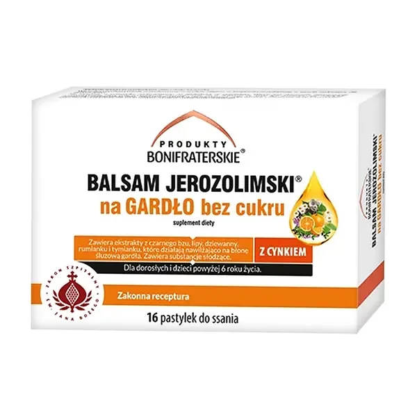 Balsam Jerozolimski na gardło bez cukru 16 pastylki [Produkty Bonifraterskie] - Produkty Bonifraterskie