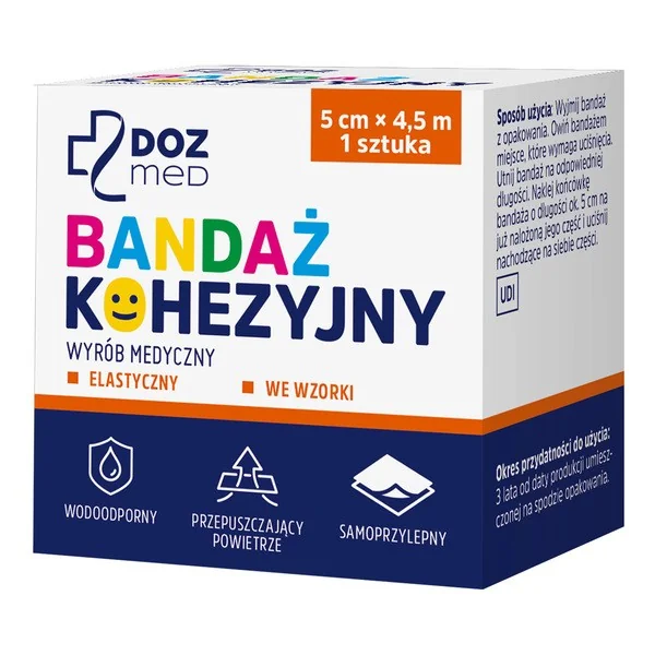 Bandaż elastyczny kohezyjny 5 cm x 4,5 m dla dzieci [DOZ Med] - DOZ Med
