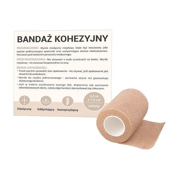 Bandaż kohezyjny 7,5 cm x 4,5 m cielisty [Paso] - Paso