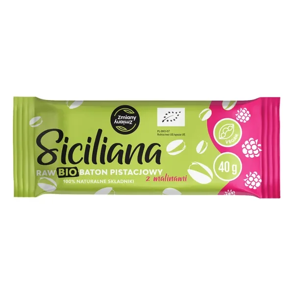 Baton Siciliana BIO pistacjowy z malinami 40g [Zmiany Zmiany] - Zmiany Zmiany