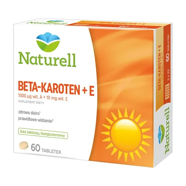 Beta-karoten + Witamina E 1000 µg + 10 mg 60 tabletek [Naturell] - Naturell