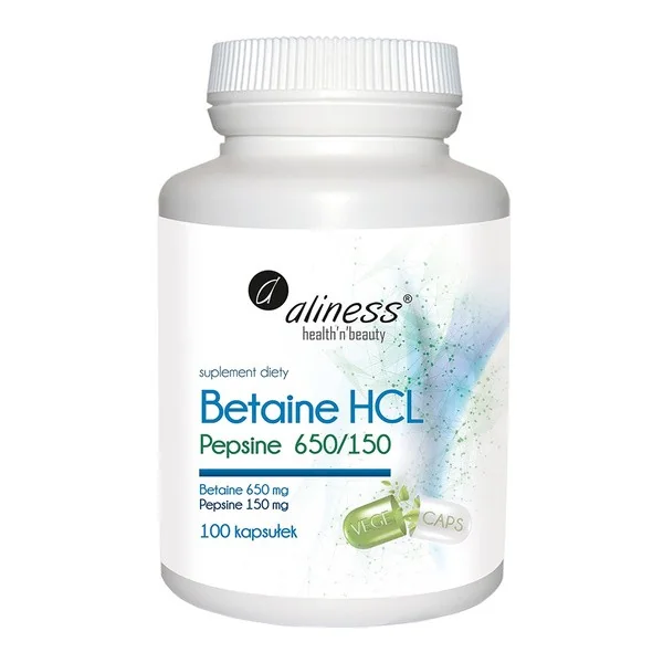 Betaina HCL + Pepsyna 650/150 mg 100 kapsułek [Aliness] - Aliness Health'N'Beauty