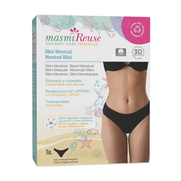 Bikini menstruacyjne kąpielowe UPF 50+ czarne rozmiar S [Masmi Reuse] - Masmi Reuse