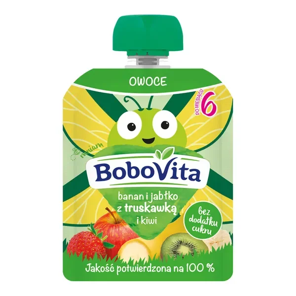BoboVita banan i jabłko z truskawką i kiwi mus 6m+ 80g - BoboVita