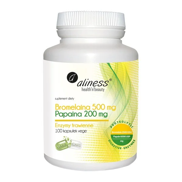 Bromelaina 500 mg + Papaina 200 mg 100 kapsułek [Aliness] - Aliness Health'N'Beauty