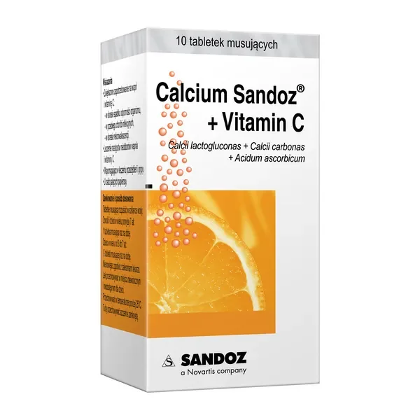 Calcium-Sandoz + Vitaminum C 260mg wapnia + 1000mg witaminy C 10 tabletek [SANDOZ] - SANDOZ