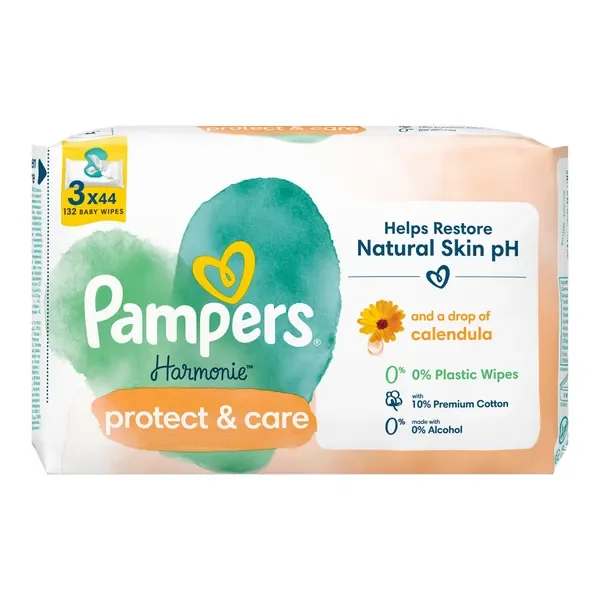 Chusteczki nawilżane Harmonie Protect&Care 3x44szt [Pampers] - Pampers