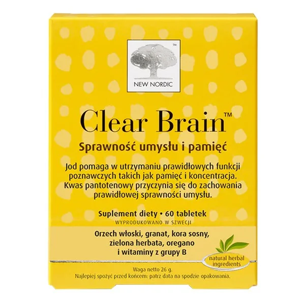 Clear Brain kompleks witamin B + ekstrakty roślinne 60 tabletek [New Nordic] - New Nordic