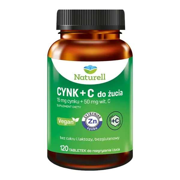 Cynk 15mg + Witamina C 50mg 120 tabletek [Naturell] - Naturell