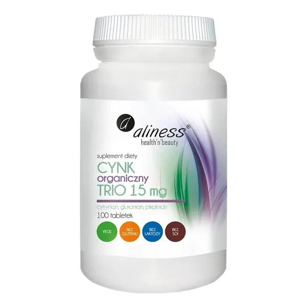 Cynk Organiczny Trio 15 mg 100 tabletek [Aliness] - Aliness Health'N'Beauty