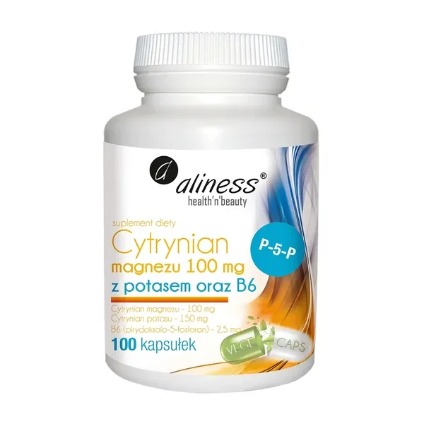 Cytrynian Magnezu 100 mg z potasem oraz B6 100 kapsułek [Aliness] - Aliness Health'N'Beauty