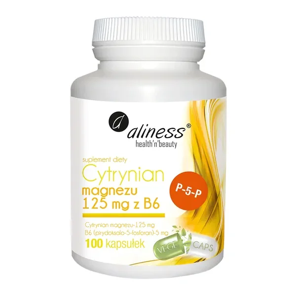 Cytrynian Magnezu 125 mg z B6 (P-5-P) 100 kapsułek [Aliness] - Aliness Health'N'Beauty