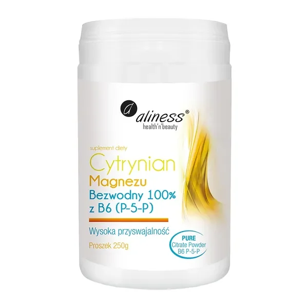Cytrynian Magnezu Bezwodny 100% z B6 (P-5-P) 375mg 250g [Aliness] - Aliness Health'N'Beauty