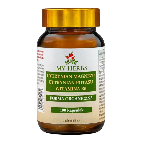 Cytrynian Magnezu Cytrynian Potasu Witamina B6 100 kapsułek [My Herbs] - My Herbs