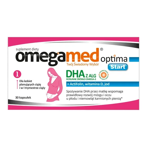 DHA 200mg + Kwas foliowy 800µg + Witamina D 50µg + Jod 200µg 30 kapsułek [Omegamed] - Omegamed