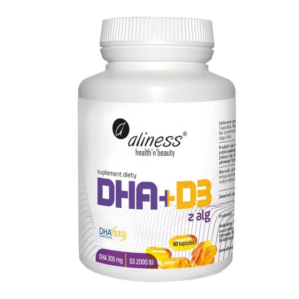 DHA z alg + Witamina D3 300mg/50µg 60 kapsułek [Aliness] - Aliness Health'N'Beauty
