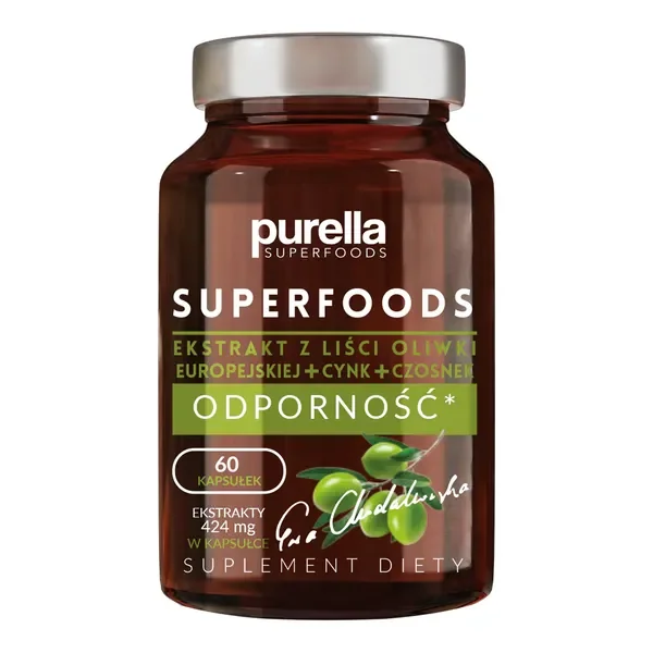 Ekstrakt z liści oliwki europejskiej + cynk + czosnek 60 kapsułek [Purella Superfoods] - Purella superfoods
