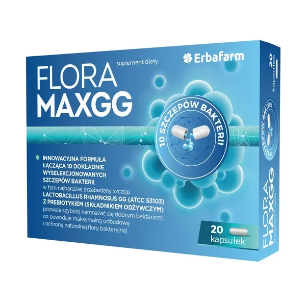 Flora MAXGG Probiotyk 10 szczepów 5 mld CFU 20 kapsułek [Erbafarm] - Erbafarm