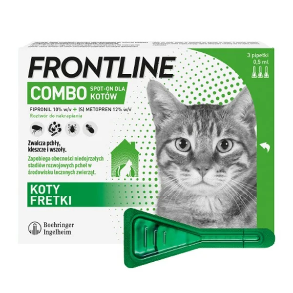 Frontline Combo Spot-on Kot i fretka, ochrona przeciw pchłom i kleszczom, krople w pipetach, 0,5 ml x 3 szt. - Frontline