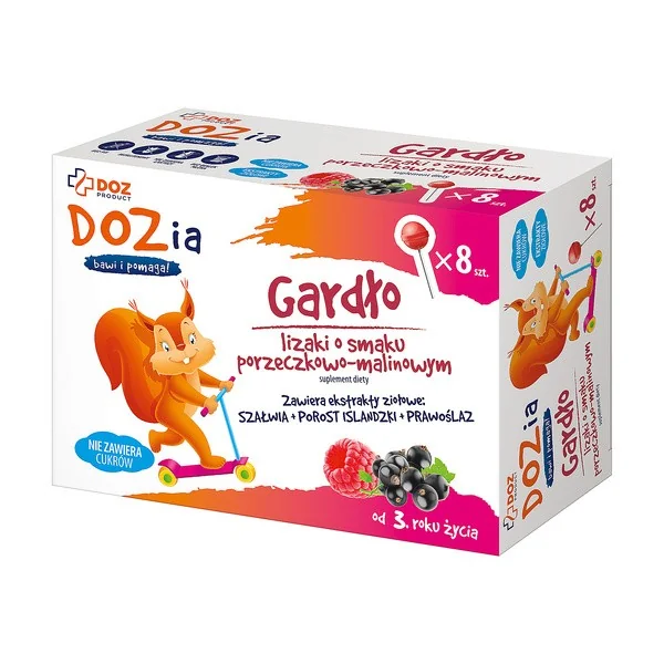 Gardło lizaki porzeczkowo-malinowy 8 szt. [DOZ PRODUCT] - DOZ PRODUCT
