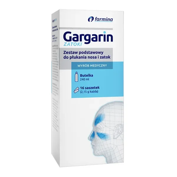 Gargarin Zatoki zestaw do płukania nosa i zatok 240ml + 16 saszetek [Gargarin] - Gargarin