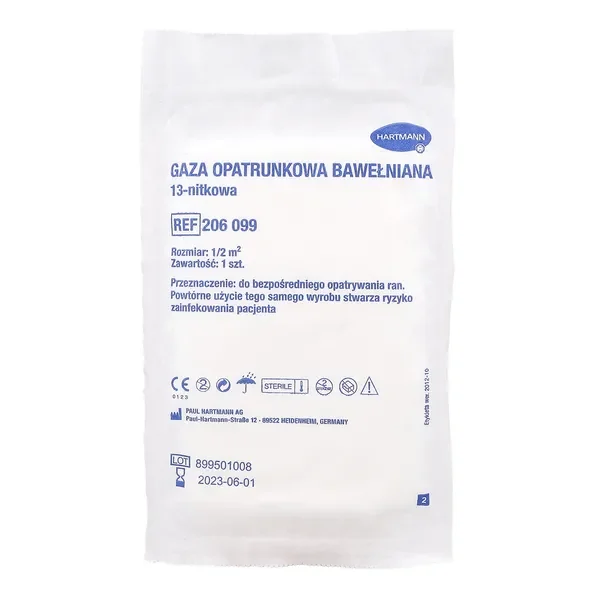Gaza jałowa bawełniana 13-nitkowa 1/2 m2 [Hartmann] - Hartmann
