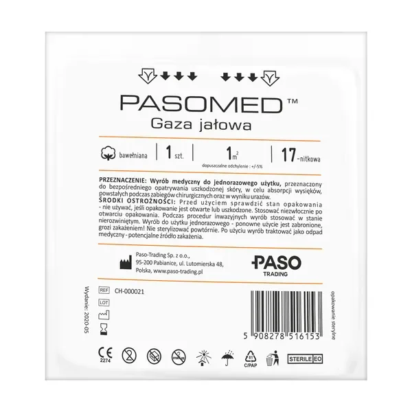Gaza jałowa bawełniana 17-nitkowa 1 m2 [Pasomed] - Pasomed