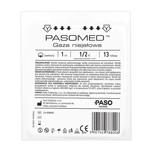 Gaza niejałowa bawełniana 13-nitkowa 1 m2 [Pasomed] - Pasomed