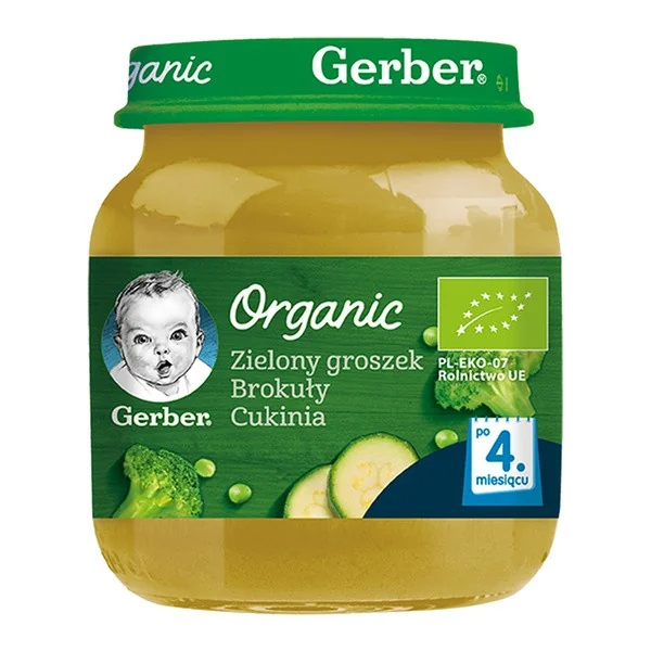 Gerber Organic zielony groszek brokuły cukinia 4m+ 125g [Gerber] - Gerber