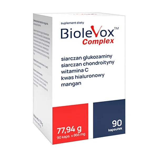 Glukozamina + Chondroityna + Witamina C + Kwas hialuronowy + Mangan 90 kapsułek [Biolevox] - Biolevox