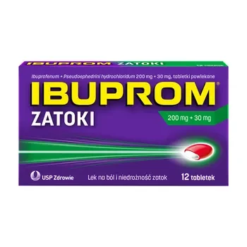 Ibuprom Zatoki 200 mg + 30 mg 12 tabletek [US PHARMACIA] - US PHARMACIA