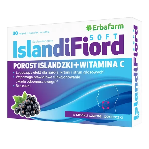 IslandiFiord Soft pastylki do ssania z porostem islandzkim i witaminą C 30 szt. [Erbafarm] - Erbafarm