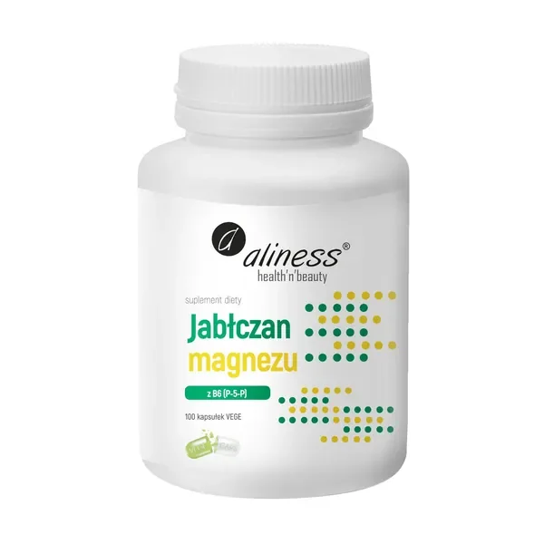 Jabłczan Magnezu 100mg + Witamina B6 3mg 100 kapsułek [Aliness] - Aliness Health'N'Beauty