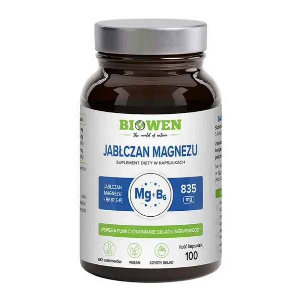 Jabłczan magnezu z witaminą B6 132mg 100 kapsułek [Biowen] - Biowen