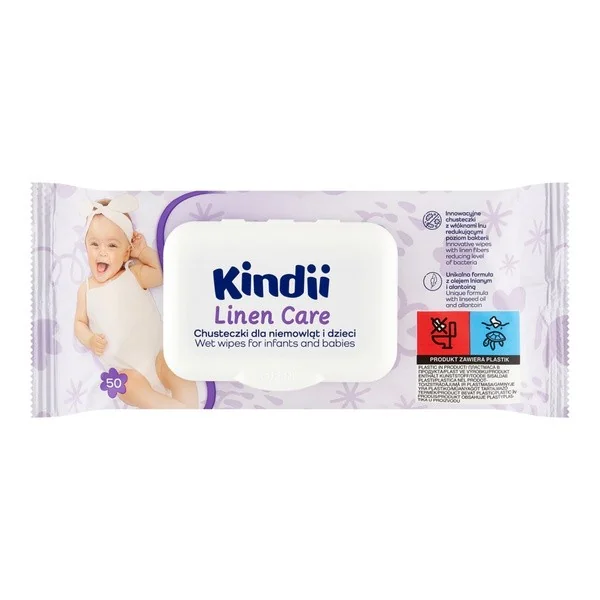 Kindii Linen Care chusteczki dla niemowląt i dzieci 50 szt. - Kindii
