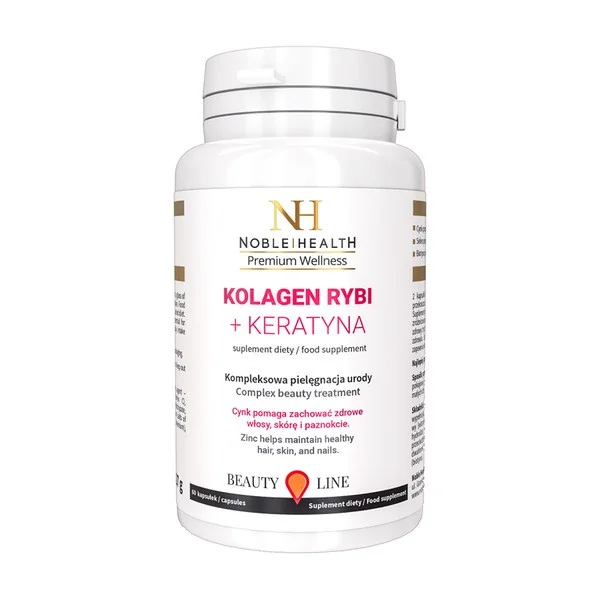 Kolagen rybi + keratyna 400mg 60 kapsułek [Noble Health] - Noble Health Premium Wellness