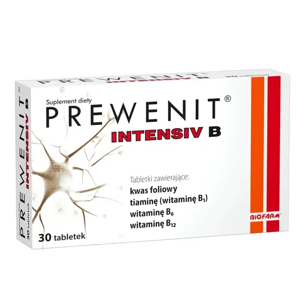 Kompleks witamin B (B1, B6, B12, kwas foliowy) 30 tabletek [Prewenit] - Prewenit
