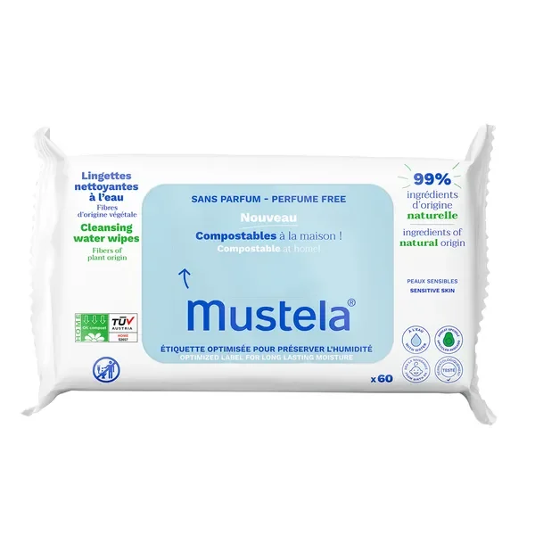 Kompostowalne chusteczki oczyszczające z wodą 60 szt. [Mustela] - Mustela