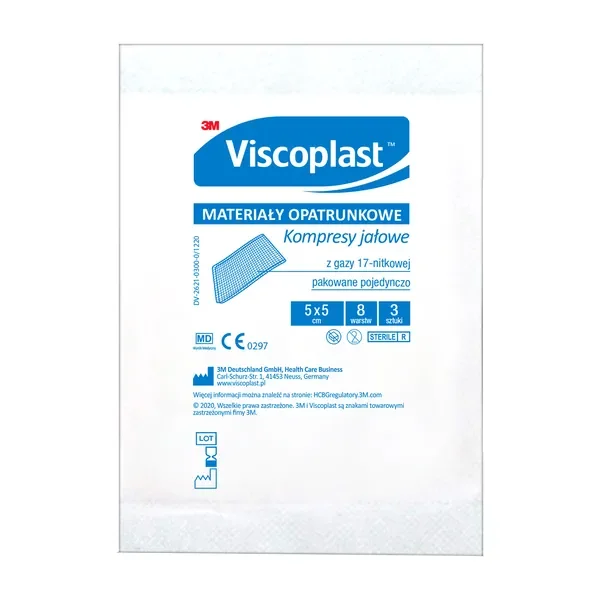 Kompresy gazowe jałowe 5x5cm 3szt [Viscoplast] - Viscoplast