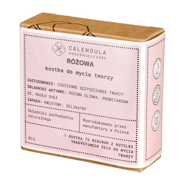 Kostka do mycia twarzy różowa 60g [Calendula Modern Self Care] - Calendula Modern Self Care