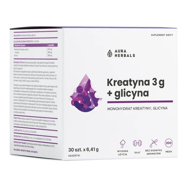 Kreatyna 3000 mg + Glicyna 3000 mg 30 saszetek [Aura Herbals] - Aura Herbals