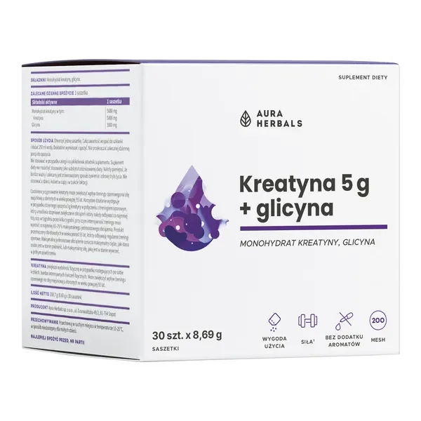 Kreatyna 5000 mg + Glicyna 3000 mg 30 saszetek [Aura Herbals] - Aura Herbals