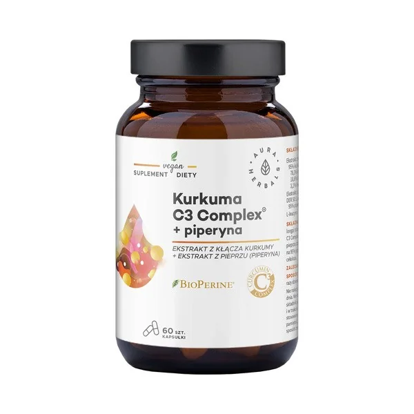 Kurkuma C3 Complex 500mg + Piperyna 2mg 60 kapsułek [Aura Herbals] - Aura Herbals