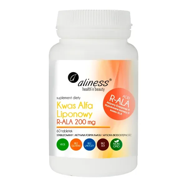 Kwas Alfa Liponowy R-ALA 200 mg 60 tabletek [Aliness] - Aliness Health'N'Beauty